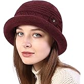Women Winter Knit 1920s Vintage Bucket Bowler Hat Round Brim Warm Hat
