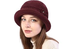 COLORSUN Women Winter Knit 1920s Vintage Bucket Bowler Hat Round Brim Warm Hat