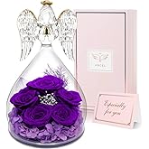 Yamonic Birthday Gifts for Mom Grandma,Glass Angel Figurine with Five Real Roses Gifts, Preserved Flowers Rose Gifts for Women, Her, Mother, for mom, Christmas Valentine Day Gifts