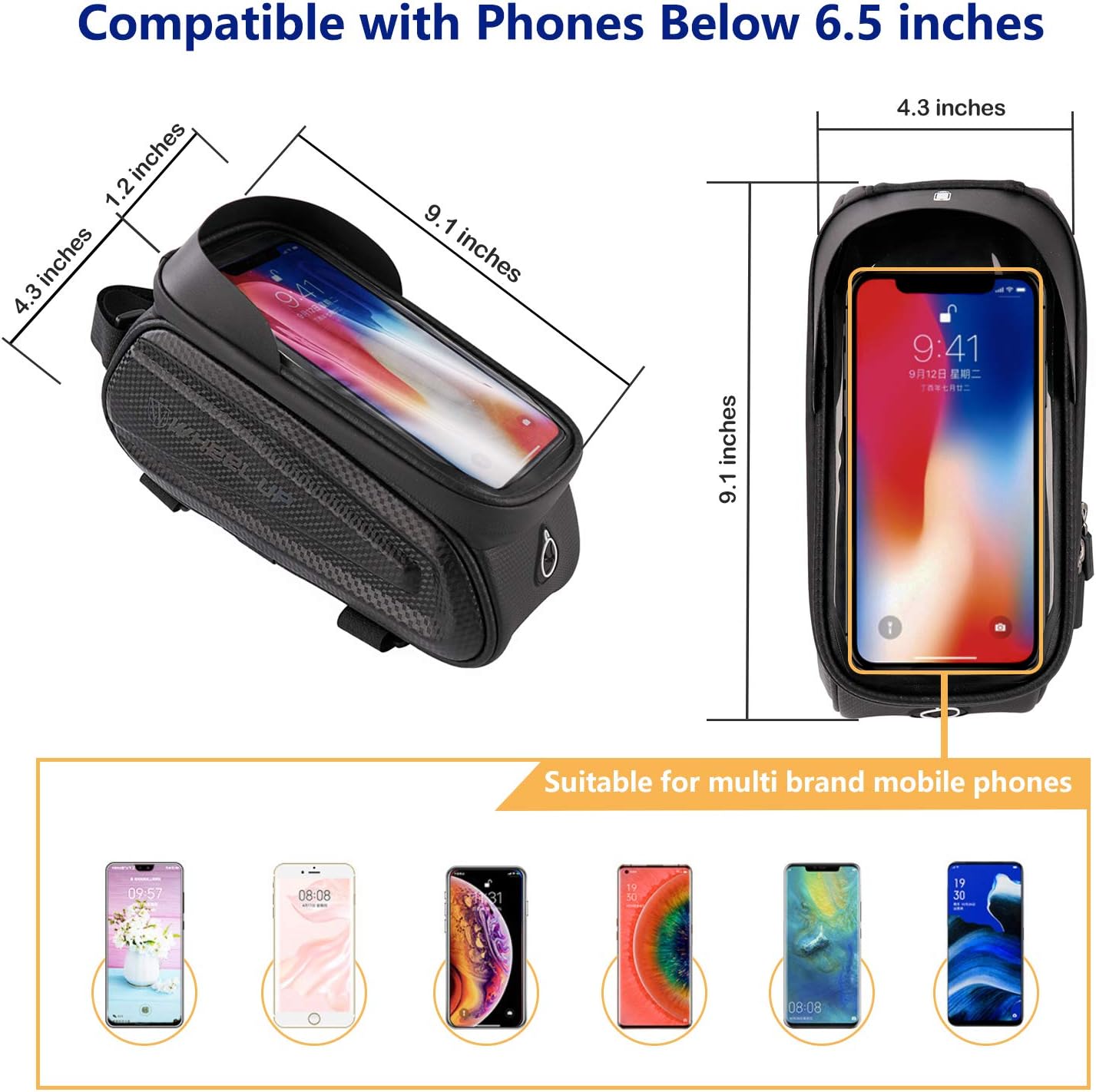 KMM - Bike Bicycle Phone Mount Bags, Waterproof Bike Front Tube Handlebar Storage Bag with Touch Screen Sun Visor Large Capacity Phone Holder Case, Cycling Top Tube Frame Bag for Phone Below 6.5 Inch : Sports & Outdoors