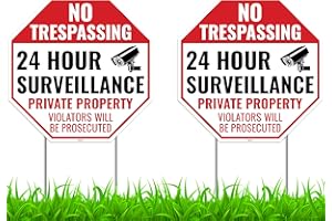 VENICOR 2PC Video Surveillance Sign with Stake, 13 Inches by 13 Inches - Corrugated Plastic - Warning Home Security Signs for Outdoor Yard - No Trespassing Private Property