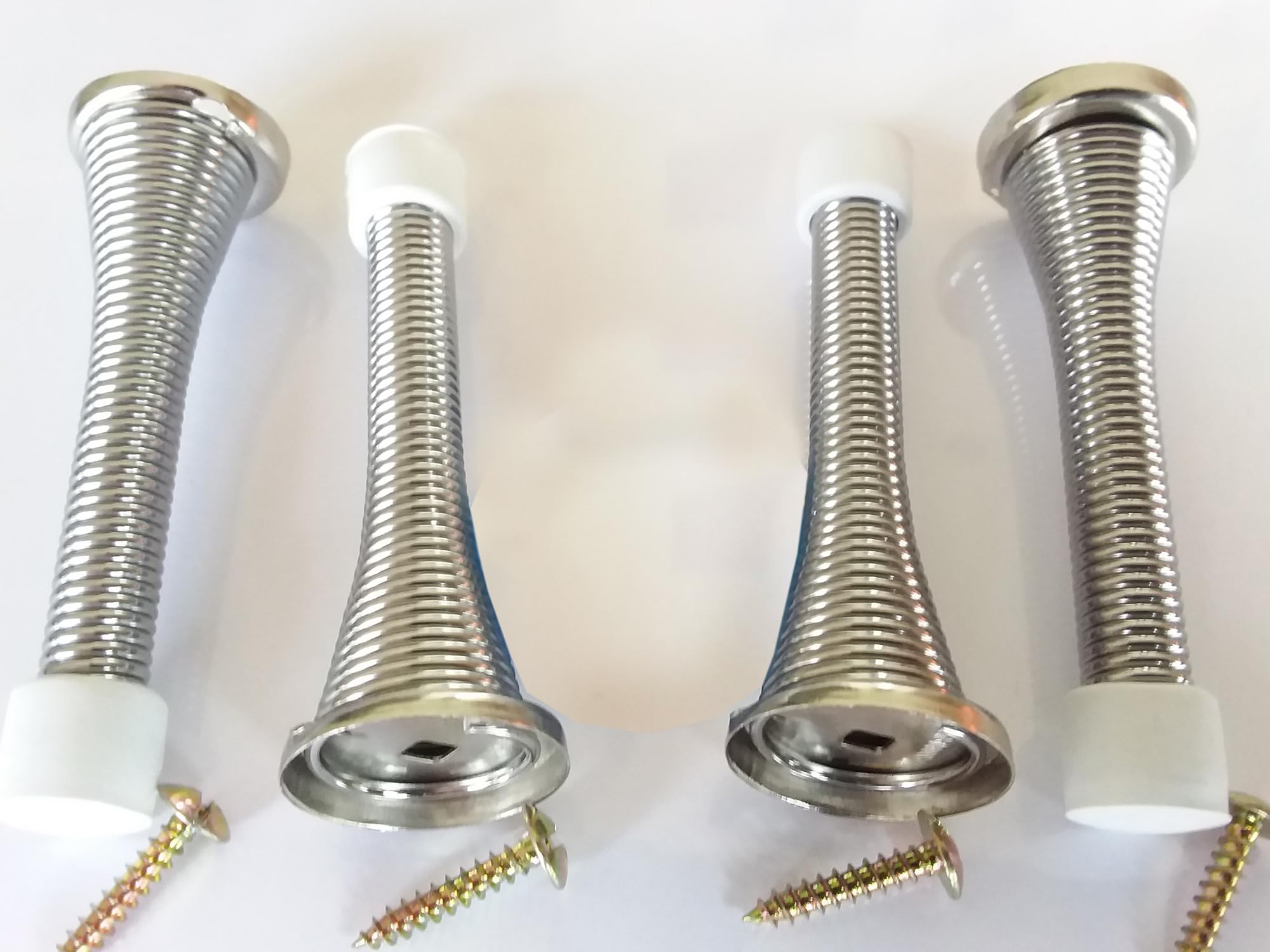 ShieldUp Chrome Silver Spring Door Stops - Inc Fixings & Screws - Pack of 4