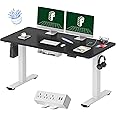 FLEXISPOT EN2 Whole-Piece Standing Desk with Clamp Power Strip, 55 x 28 Electric Stand Up Height Adjustable Desk with Cable Management (White Frame + 55" Black Desktop, 2 Packages)