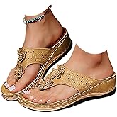 Women's Arch Support Sandals Orthopedic Flip Flops with Cushion Footbed Platform Wedge Walking Sandals for Women Dressy Summer Slip on Thong Sandals
