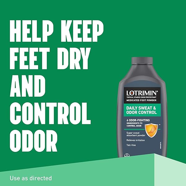 LOTRIMIN DAILY SWEAT & ODOR CONTROL MEDICATED FOOT POWDER – ANTIFUNGAL FORMULA FOR LASTING RELIEF FROM FOOT ODOR, 6.25 OUNCE (177 GRAMS) (PACKAGING MAY VARY)