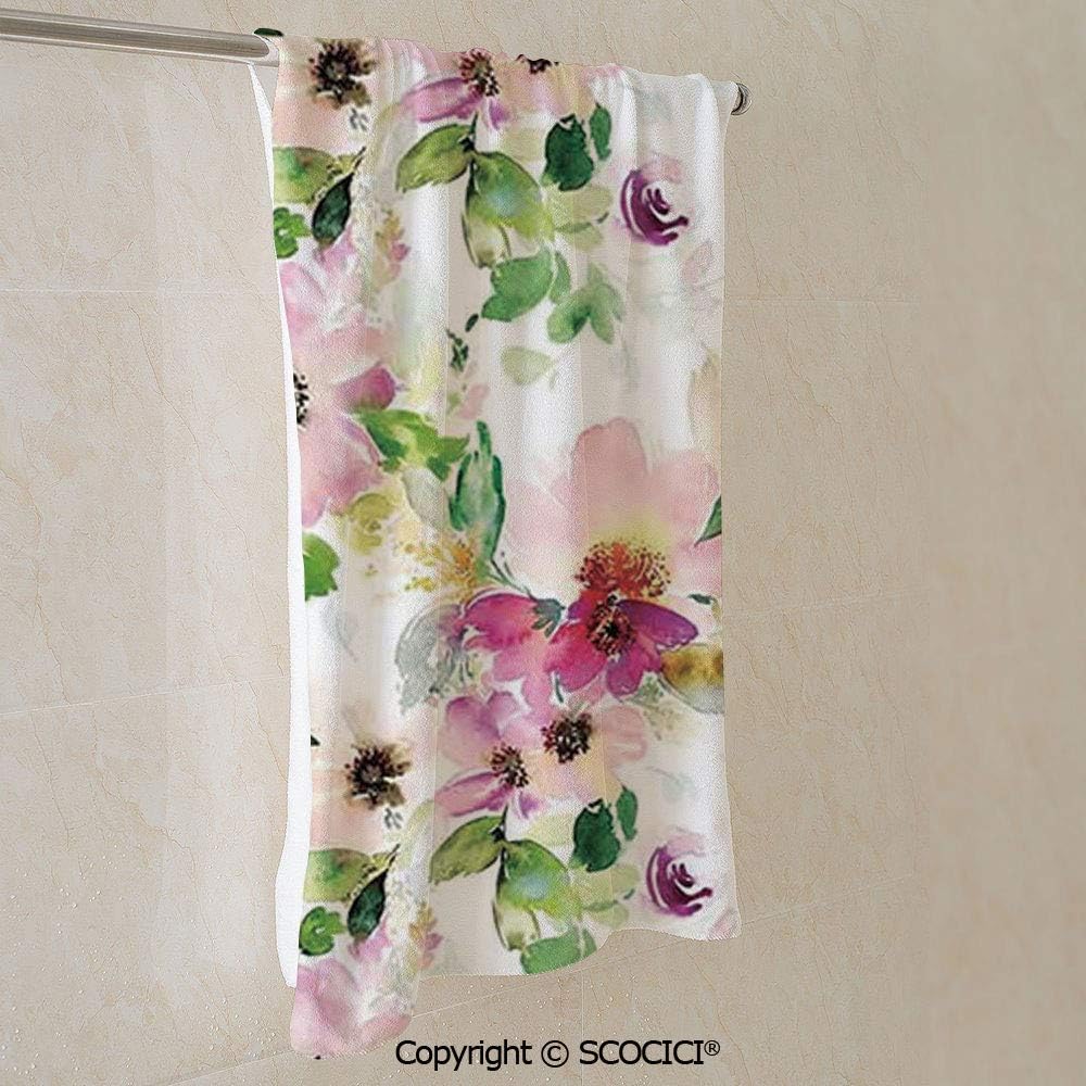 YOLIYANA Personalized Premium Beach Towel, Super Soft 27.5" x 55โ Cotton/Microfiber, Spring Season Flowers Leaves Pastel Watercolors Hand Painted Vintage Towel for Kids, Teens, and Adults