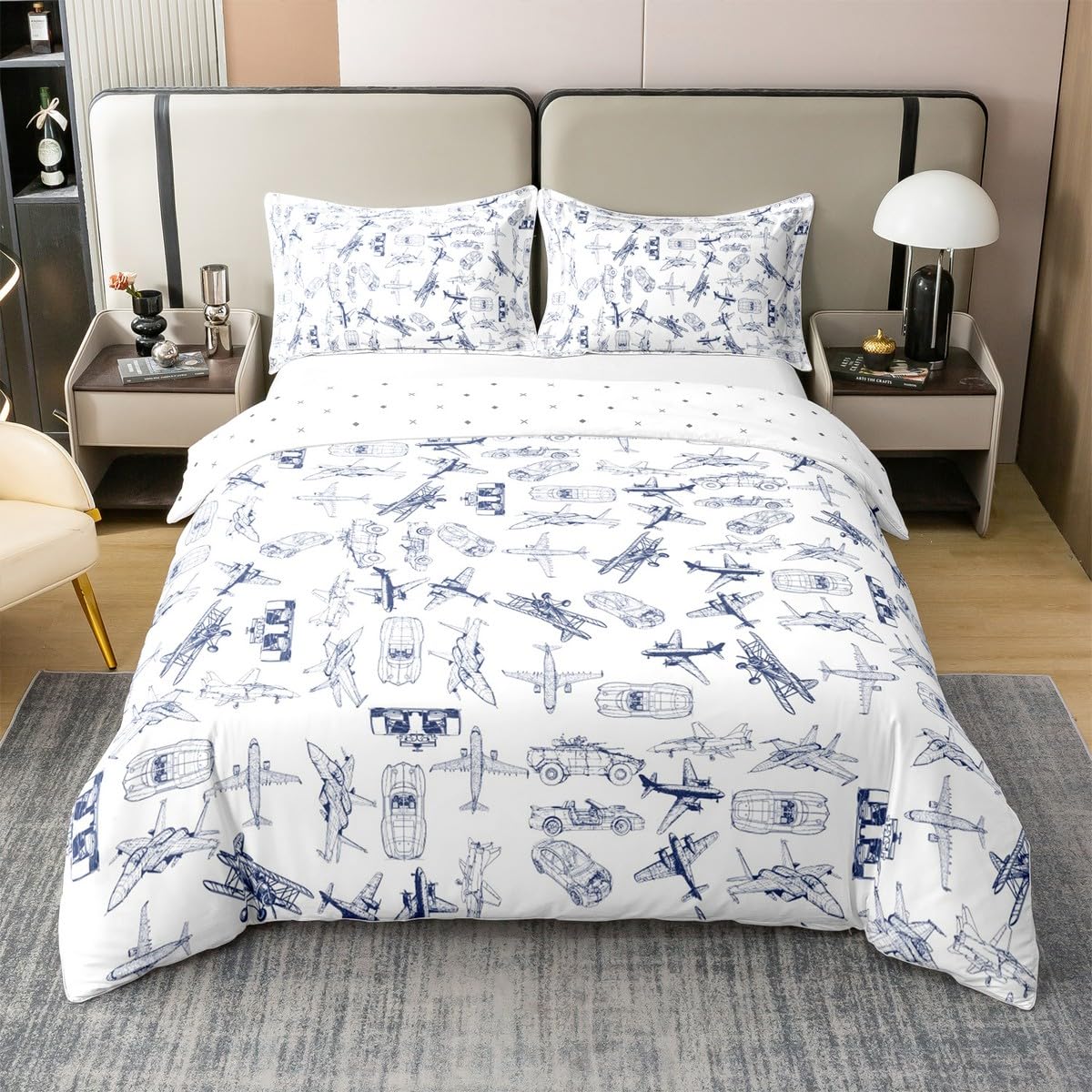 Photo 1 of jejeloiu Airplane Duvet Cover 100% Cotton,Flight Bedding Set,Aircraft Flying Travel Decor Blue White Comforter Cover Set,Twin Size 1 Panel