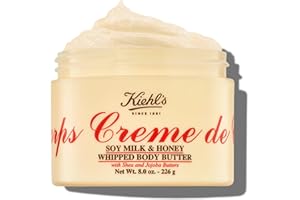 Kiehl's Creme de Corps Whipped Body Butter, Gentle Body Lotion that Nurtures and Moisturizes the Skin, Infused with Soy Milk and Honey, Provides Rich 24-Hour Hydration, For All Skin Types - 8 oz