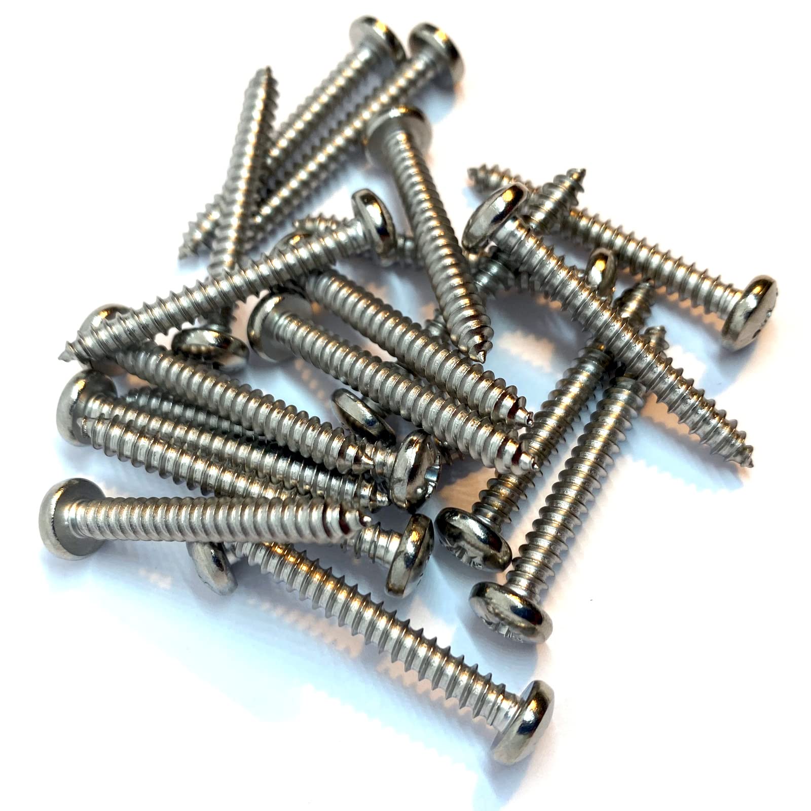 No.10 x 1.1/2" (4.8mm x 38mm) Pozi Pan Self-Tapping Screw DIN7981 - A4 (316) Stainless Steel (Pack of 20)