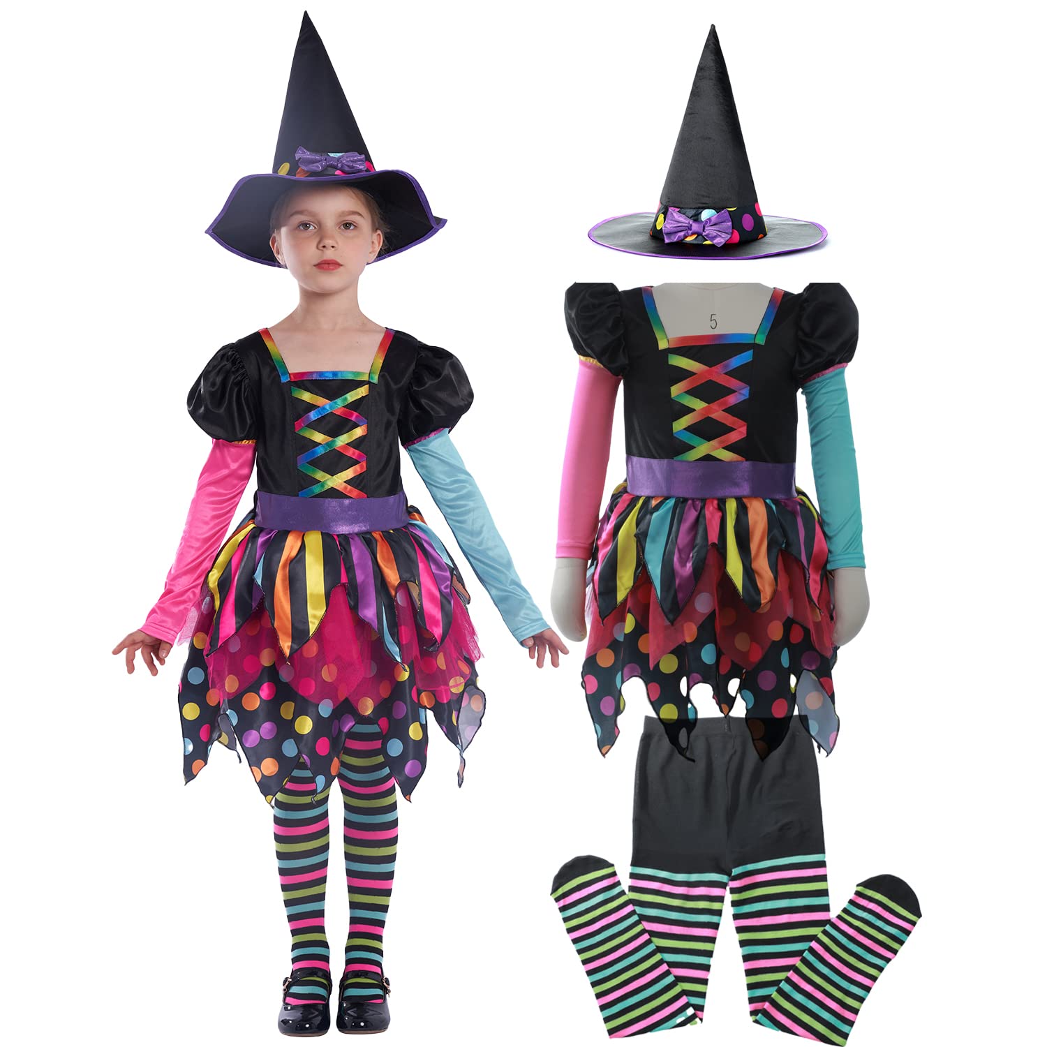 Sincere Party Deluxe Neon Witch Costume with Hat,Tights for Girls 5-6years — image 1