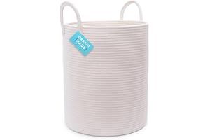 OrganiHaus White Cotton Rope Basket for Blankets 15x18 | Baby Laundry Basket | Tall Woven Baskets for Storage | Large Basket for Toys | Soft Blanket Holder Bin | Boho Blanket Basket for Living Room