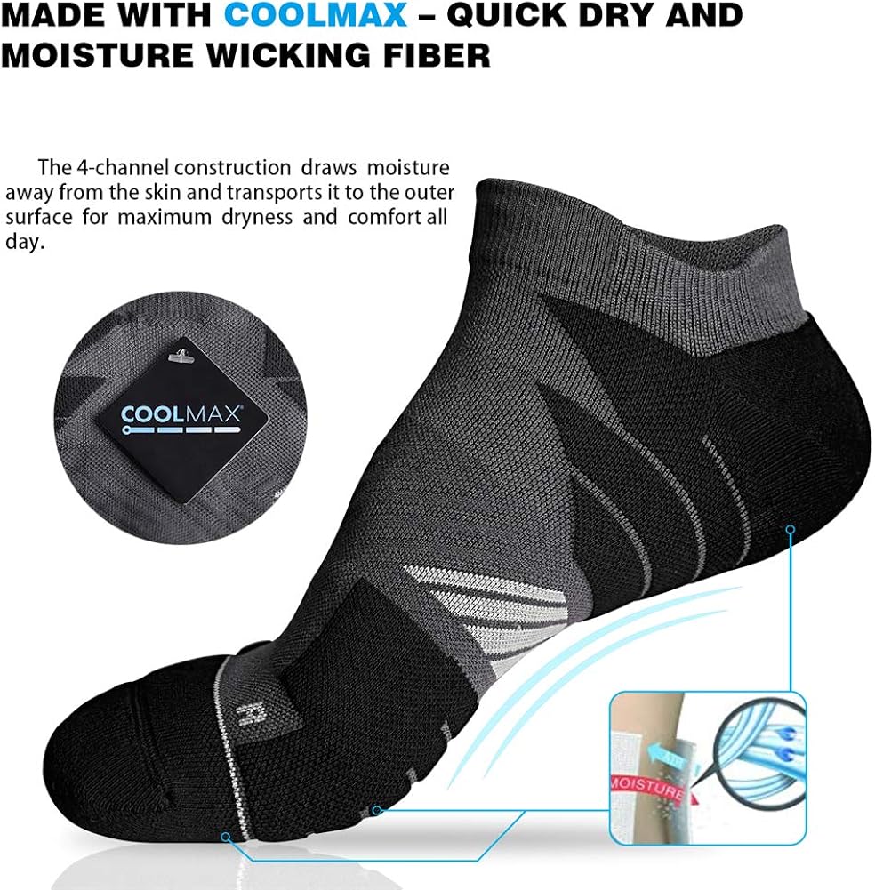 No Show Running Athletic Anti-Blister Wicking Coolmax Socks, Seamless Anti-odor: Clothing