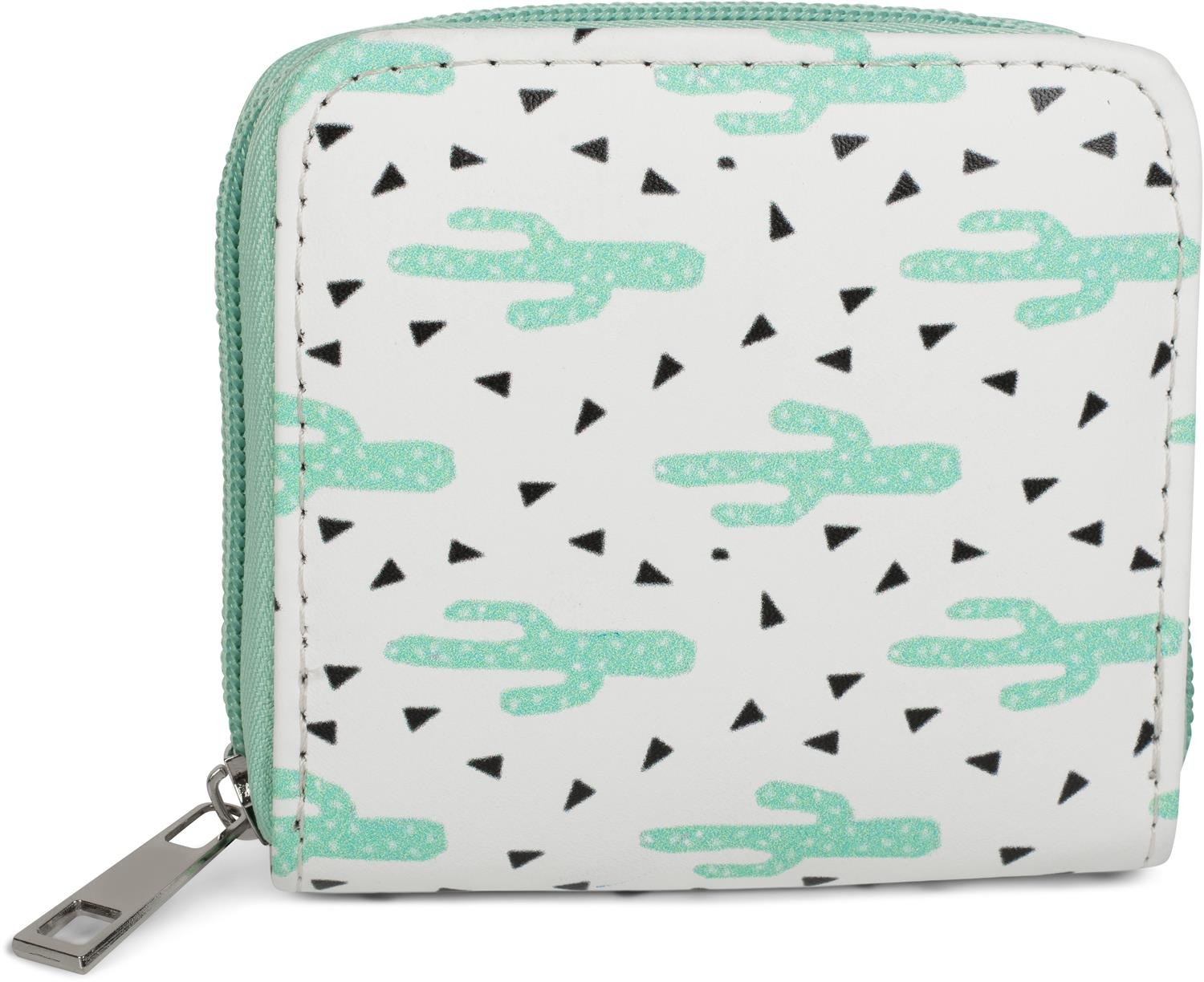 styleBREAKER mini Purse with Cactus Pattern, wrap-Around Zip, Purse, Ladies 02040096, Colour:White-Mint Green