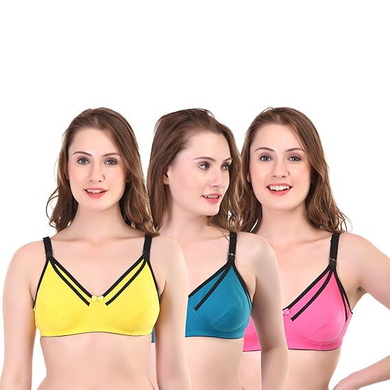 Cotton (Hosiery) Full-Cup Breastfeeding Nursing Maternity Bras for Women's Combo Pack of 3