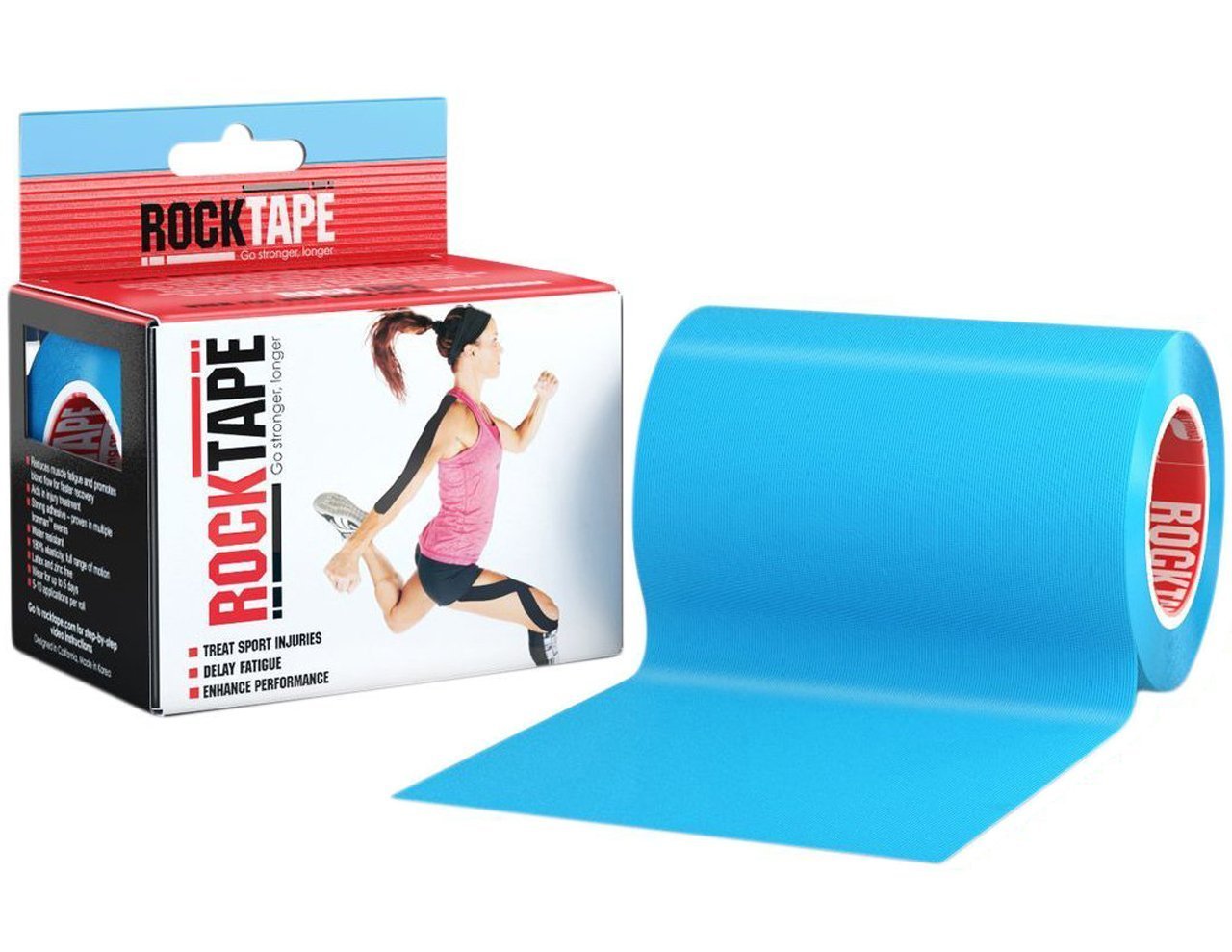 RockTape Mini Big Daddy Roll Pre-Cut Kinesiology Tape (10x5cm) - Elastic Therapeutic Sports Tape for Shoulder, Ankle, Elbow, Wrist, Shin Splints, Knee - Latex Free - Blue