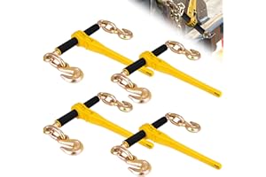 Lechansen Chain Binders With 2 Grab Hooks, 4 Pack G80 3/8in-1/2in Heavy Duty Ratchet Binders, Tie Downs For Grade 80 Transport Chain, 9,200lbs Safe Working Load, For Material Handling, Hauling, Towing