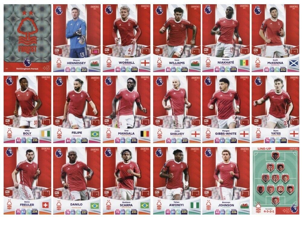Panini Premier League 2023 2024 Nottingham Forest Full Base Card Team Set