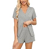 Anjue Pajamas for Women Soft Button Up Pajama Set Short Sleeve Shirt and Pajama Pants Lounge Sets S-XXL