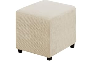 RHYII Ottoman Covers Slipcover Square Jacquard Fabric Footstool Protector Covers Storage Stool Ottoman Covers Stretch with Elastic Bottom Small Beige