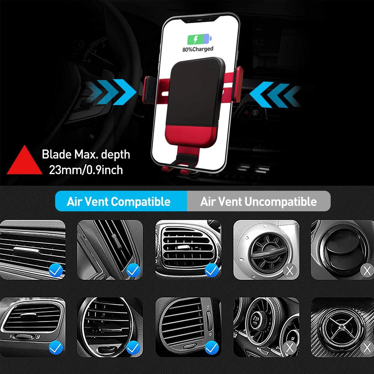 Wireless Car Charger, 10W/7.5W Qi Fast Charging Auto-Clamping Gravity Sensor Car Mount,Windshield Dashboard Air Vent Car Phone Holder Compatible Galaxy S10 Plus/Note 10+ 5G/S9+/S8+, iPhone 11/11 Pro M