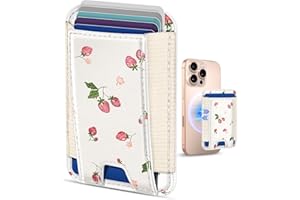 Toycamp Compatible with Magsafe Wallet Magnetic Card Holder - for Women Leather Phone Wallet Fits 7 Cards Slim RFID Card Holder for iPhone 16/15/14/13/12 for Samsung S25 Ultra/S24 Ultra, Strawberry