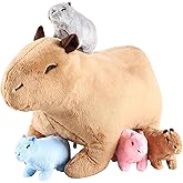 unsnurnoch Capybara Plush Toy Set, 13" Mom Capybara with 4 Colorful Baby Plushies Inside, Interactive Hide-and-Seek Stuffed Animal for Kids, Birthday Holiday Christmas Children's Day Gift