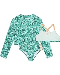 Reebok Girls' Rash Guard Set - 3 Piece UPF 50+ Long