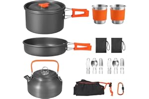 FUNYKICH Camping Pots and Pans Set, Non-Stick Camping Cooking Set, Lightweight Camping Cookware with Storage Bag for Camping, Backpacking, Outdoor Cooking & Picnic