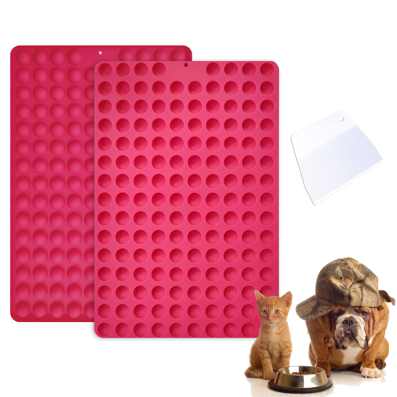 MARUKO 2Pcs Silicone Baking Mat, Christmas,Mini Round Moulds, Silicone Dog Treat Mould for Dog Snack Biscuits, Homemade,Chocolate
