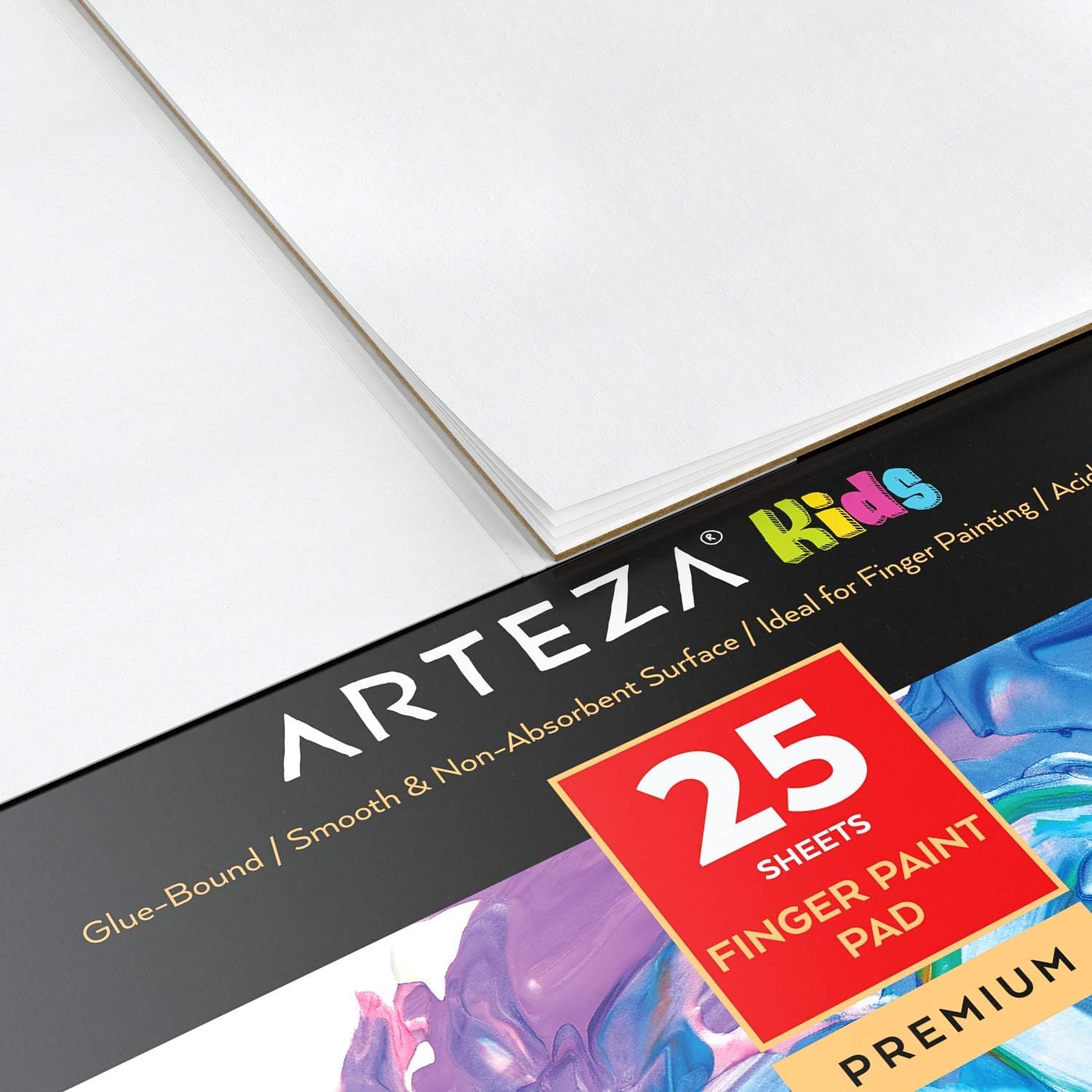 Arteza 12x16” Finger Paint Paper Pad, Pack of 2, 50 Sheets (54lb/80gsm), 25 Sheets Each, Glue-Bound, Satin Finger Paint Paper for Toddlers, for Finger Painting and Mixed Media: Home Improvement