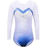 BAOHULU Gymnastics Leotards for Toddler Girls Shiny Lace Spliced Dance Outfit Athletic Apparel B268_LightBlue_12A
