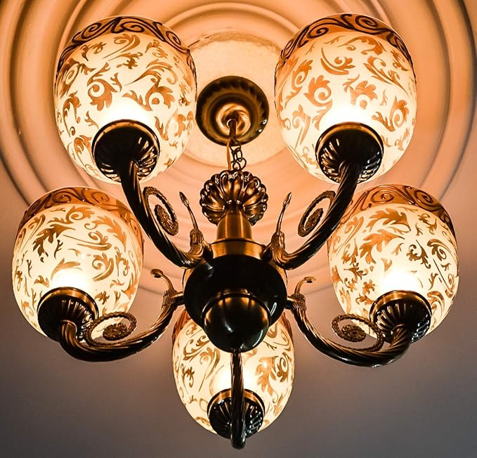 Prop It Up New Arrival Antique Design Brass 5 Portuguese Style Antique Golden Chandelier With 5 Lamps