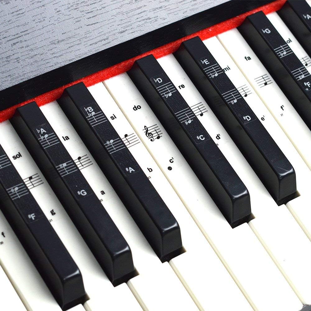 Piano and Keyboard Music Note Full Set Stickers for White and Black Keys，Complete Printed Notes on Grand Staff –suitable for 49/61 / 76/88 Keyboards