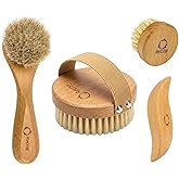 4pcs Dry Brushing Body Brush Set for Lymphatic Drainage-Natural Bristle Dry Skin Brush +Facial Dry Brush for Face+Dry Skin Exfoliating Scrubber+Wood Therapy Massage Tool. Gua Sha, Anti-Cellulite.