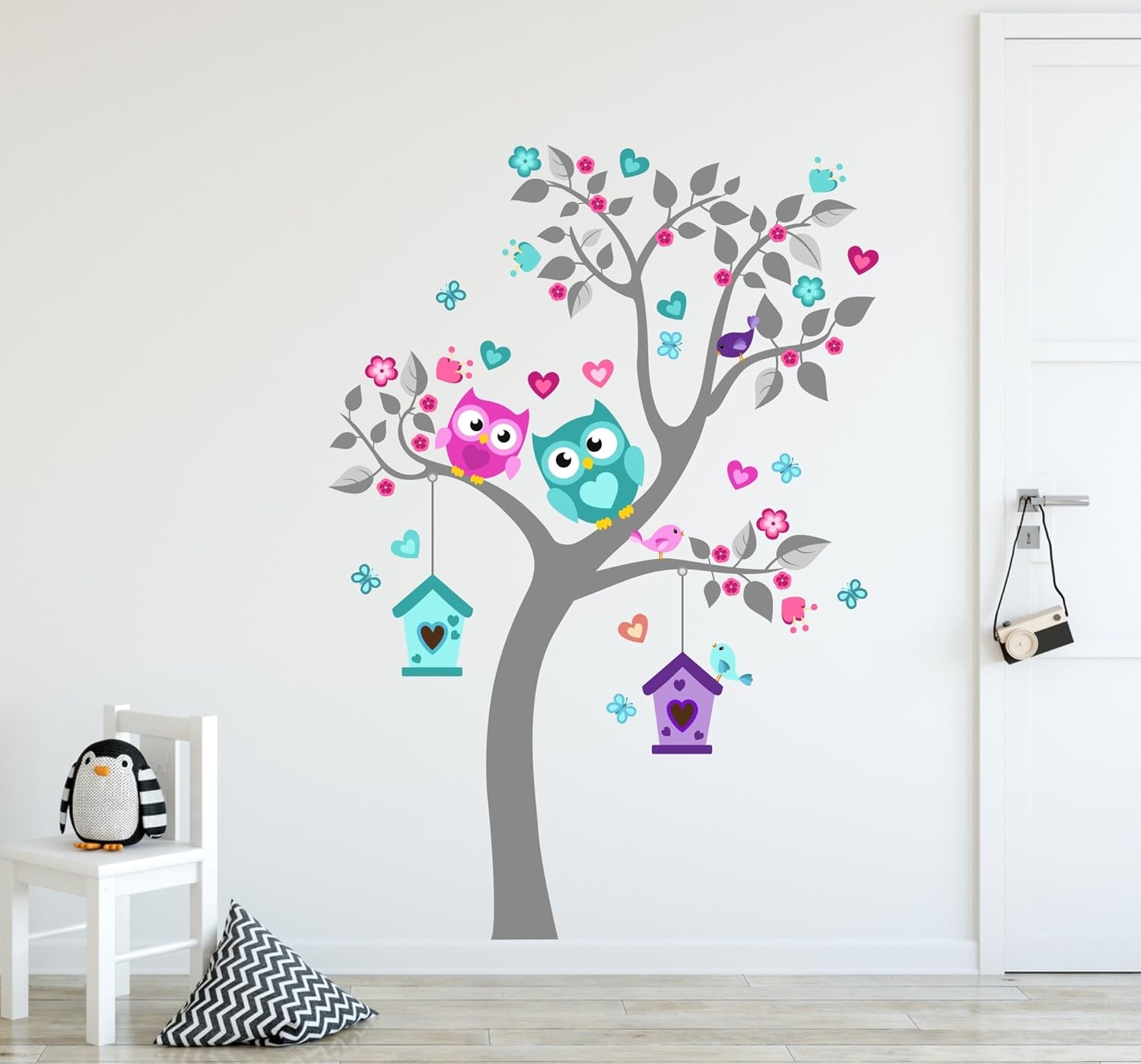 Madras24 Sticker Mural Pour Enfants Mur Pour Un Enfant Jardin Denfants Des La Chambre Des Enfants Salon Chambre A Coucher Ecole Decoration Jungle Foret Animaux Arbre Hiboux Hibou Mk93s Xl Ameublement Et