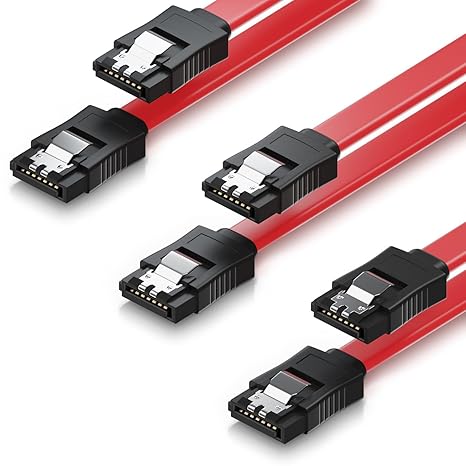 deleyCON SATA Kabel 50cm S-ATA 3 HDD SSD Datenkabel 6 GBit/s - 2X gerade - 3 Stück Farbe: Rot