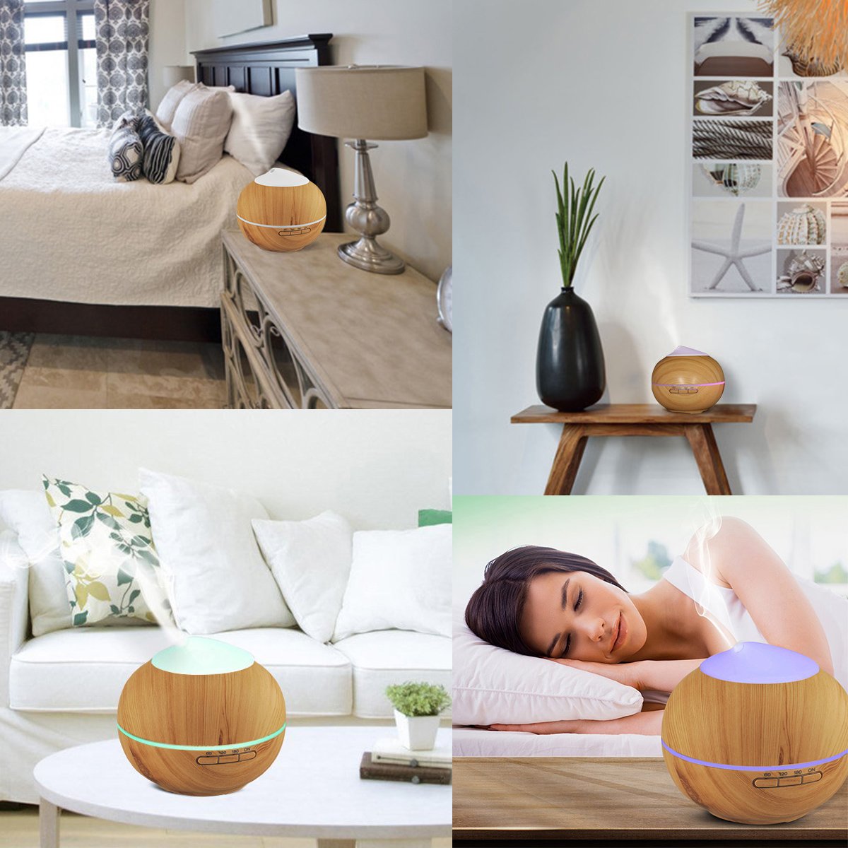 Aroma Diffuser, 200ml Holzmaserung Luftbefeuchter mit Farbenwechselnde Elektrisch Duftlampe 7 Farben für Yoga Salon Spa Wohn Schlaf Bade oder Kinderzimmer Hotel