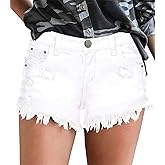 onlypuff Women Denim Shorts Ripped Mid Waisted Jean Shorts with Pockets