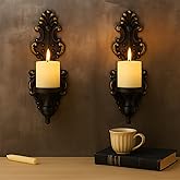 Ziliny Set of 2 Wall Sconce Candle Holder Black Gothic Wall-Mount Metal Candle Holders Hanging Iron Wall Sconce for Home, Living Room, Bathroom, Dining Room Winter Decor, 9.25 x 3.5 Inches