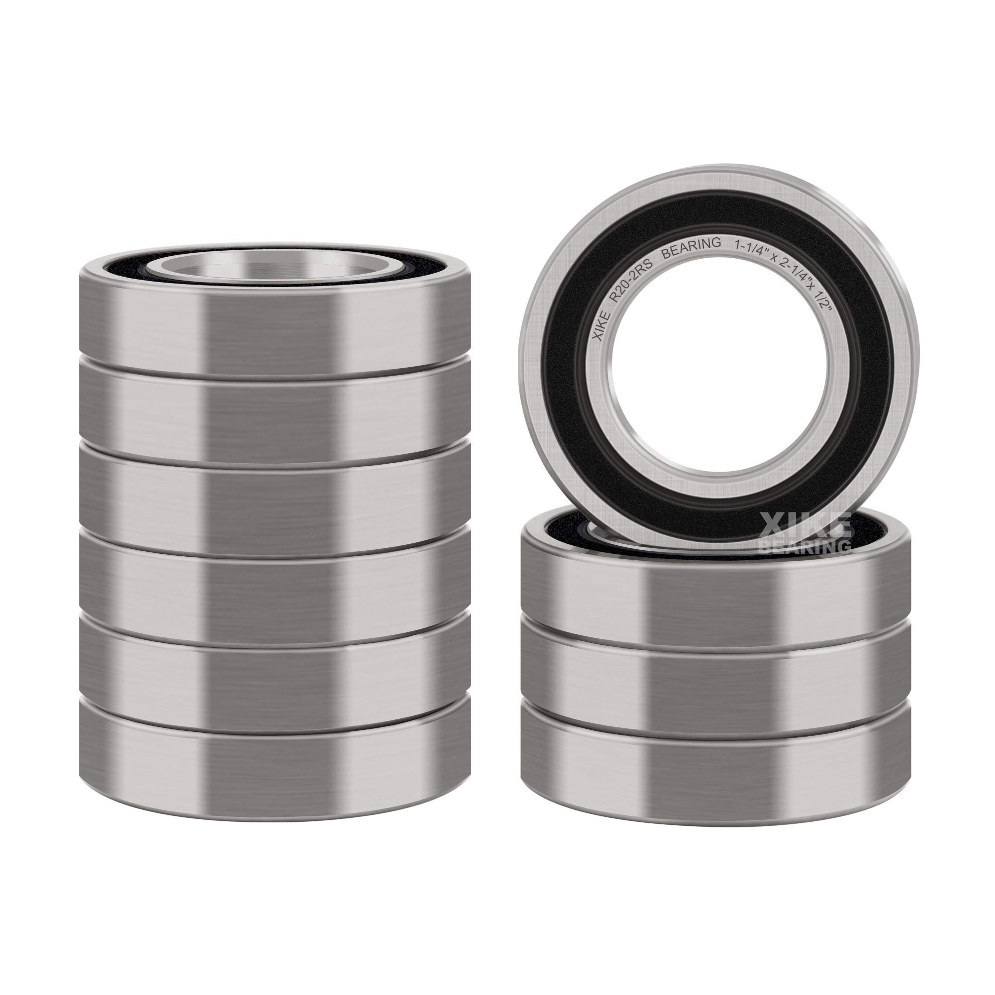 Photo 1 of XiKe 10 Pcs R20-2RS Double Rubber Seal Bearings 1-1/4" x 2-1/4" x 1/2", Pre-Lubricated and Stable Performance and Cost Effective, Deep Groove Ball Bearings.
