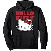 Hello Kitty Big Face Bold Red Text Logo Pullover Hoodie