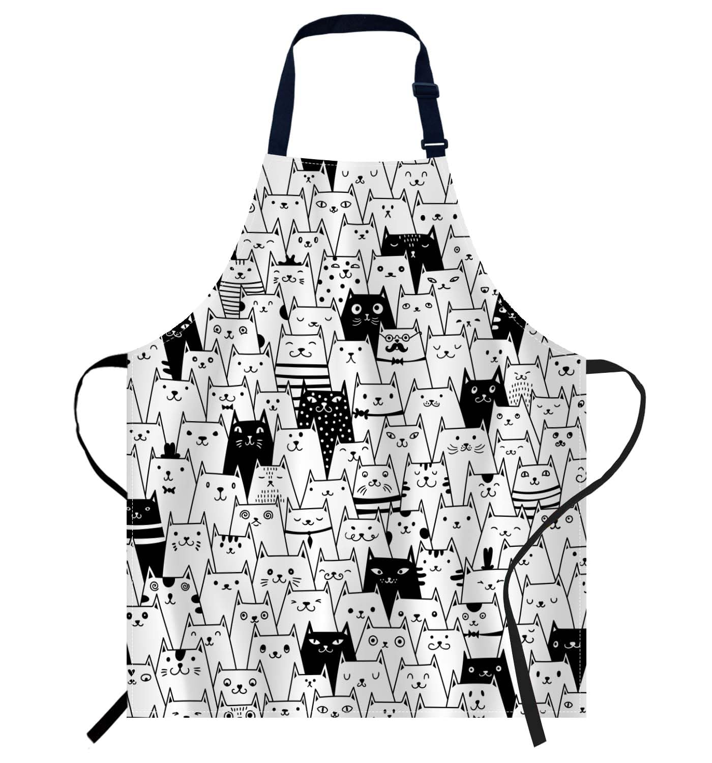 Smooffly Cute Cats Apron, Adjustable Bib Apron for Men Women, 27x31 Inch, Cats Pattern, Unisex, Cotton, Machine Washable
