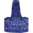 Royal Blue Sequin Lace Fabrics/Stretch Sequin Fabric/4 Way Stretch Sequins/Bridal Sequins Lace/Lace Fabric -Selling by The Yard- for Dresses-Wedding/Prom/Programs