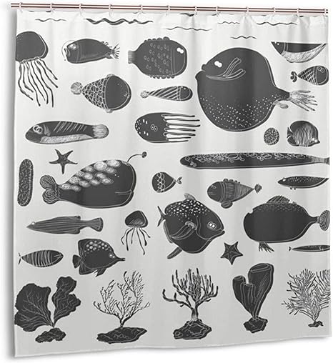 Amazon Co Jp 水中の生き物パターン シャワーカーテン おしゃれ 浴室カーテン 不透明 プライバシー保護 人気 間仕切りカーテン 自家 遮光 遮像 厚手 耐久性 防水 1x1cm ホーム キッチン