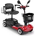 WheelWavi 4-Wheel Foldable Mobility Scooter for Adults & Seniors - Heavy-Duty Compact Travel Scooter with Long-Lasting Battery, LED Lights, Basket & Portable Design (Red)