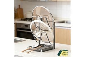 Kitchen Pot Lid Storage Rack, Multifunctional Countertop Pot Lid Organizer | Holder, Lid Holder While Cooking, Lid And Spoon 