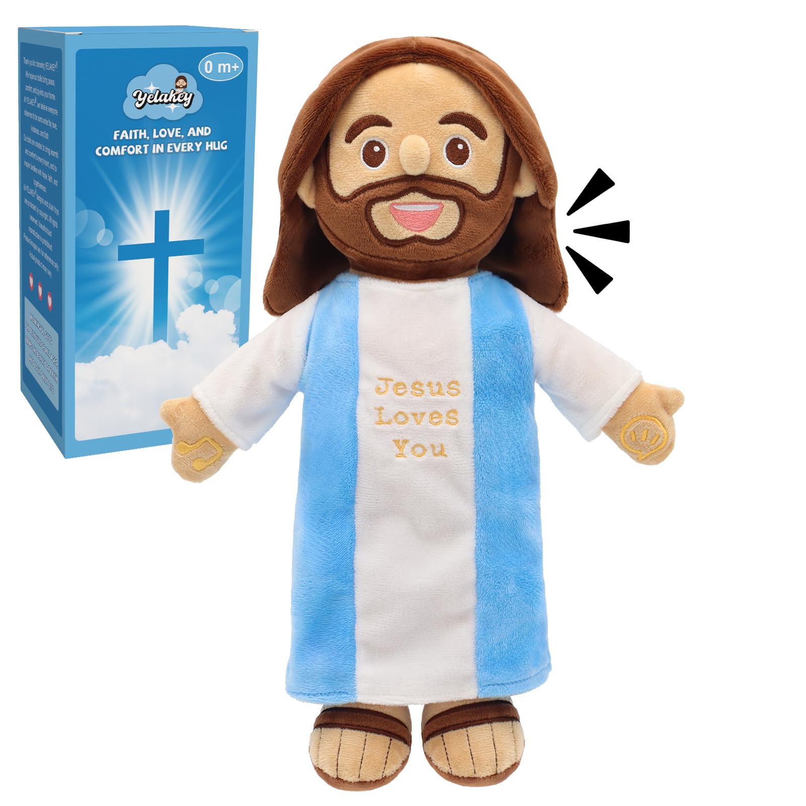 Yelakey Talking Jesus Plush Doll - Speaks 36 Bible Verses & 10 Songs, 13” Speaking Dolls with Music & Sound, Stuffed Jesus Loves You Baptisms Christmas Easter Gifts for Kids Church Sunday School