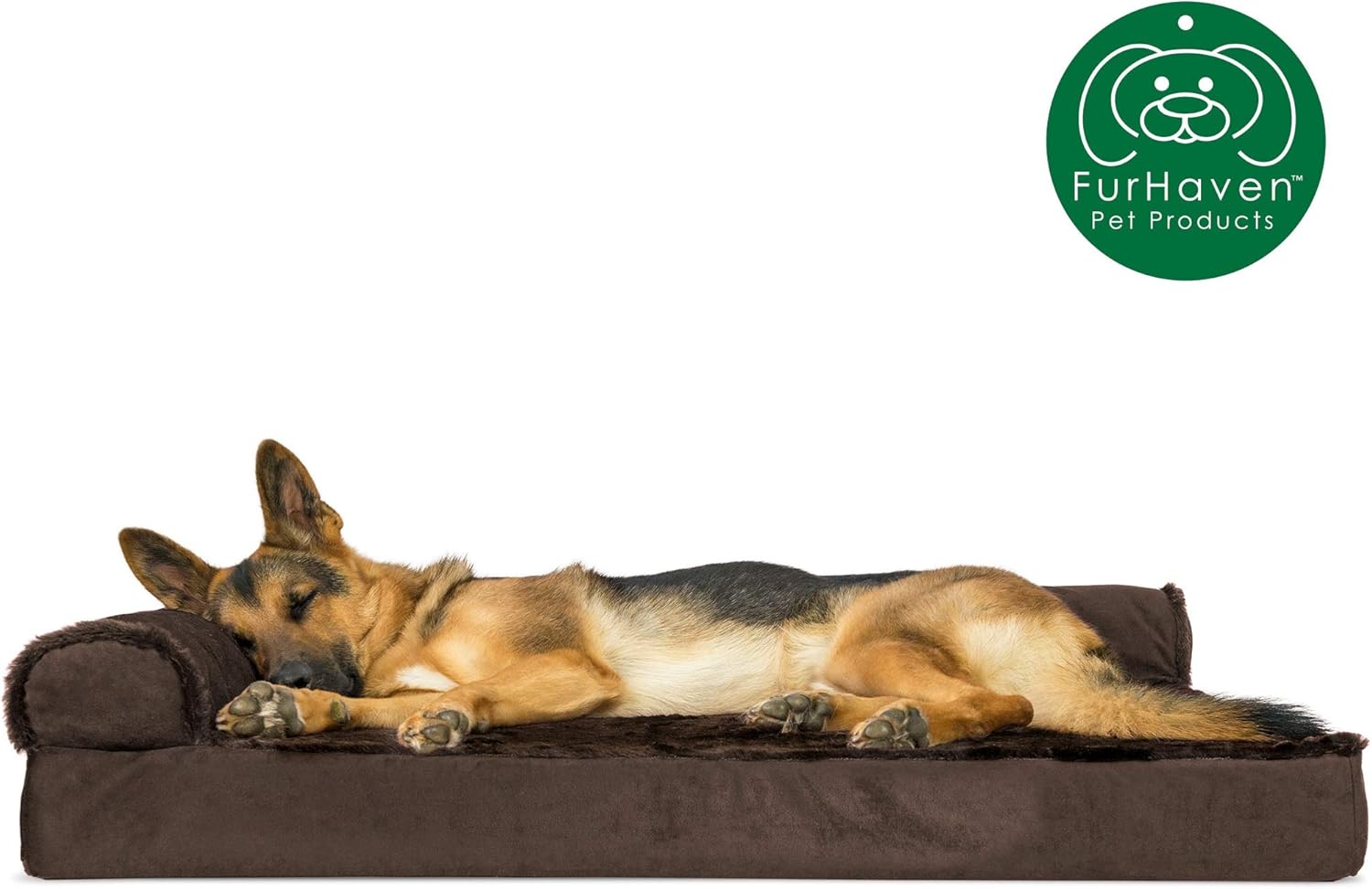 Furhaven Pet Dog Bed - Deluxe Orthopedic Plush Faux Fur and Velvet L Shaped Chaise Lounge Living Room Corner Couch Pet Bed with Removable Cover for Dogs and Cats, Sable Brown, Jumbo : Pet Supplies