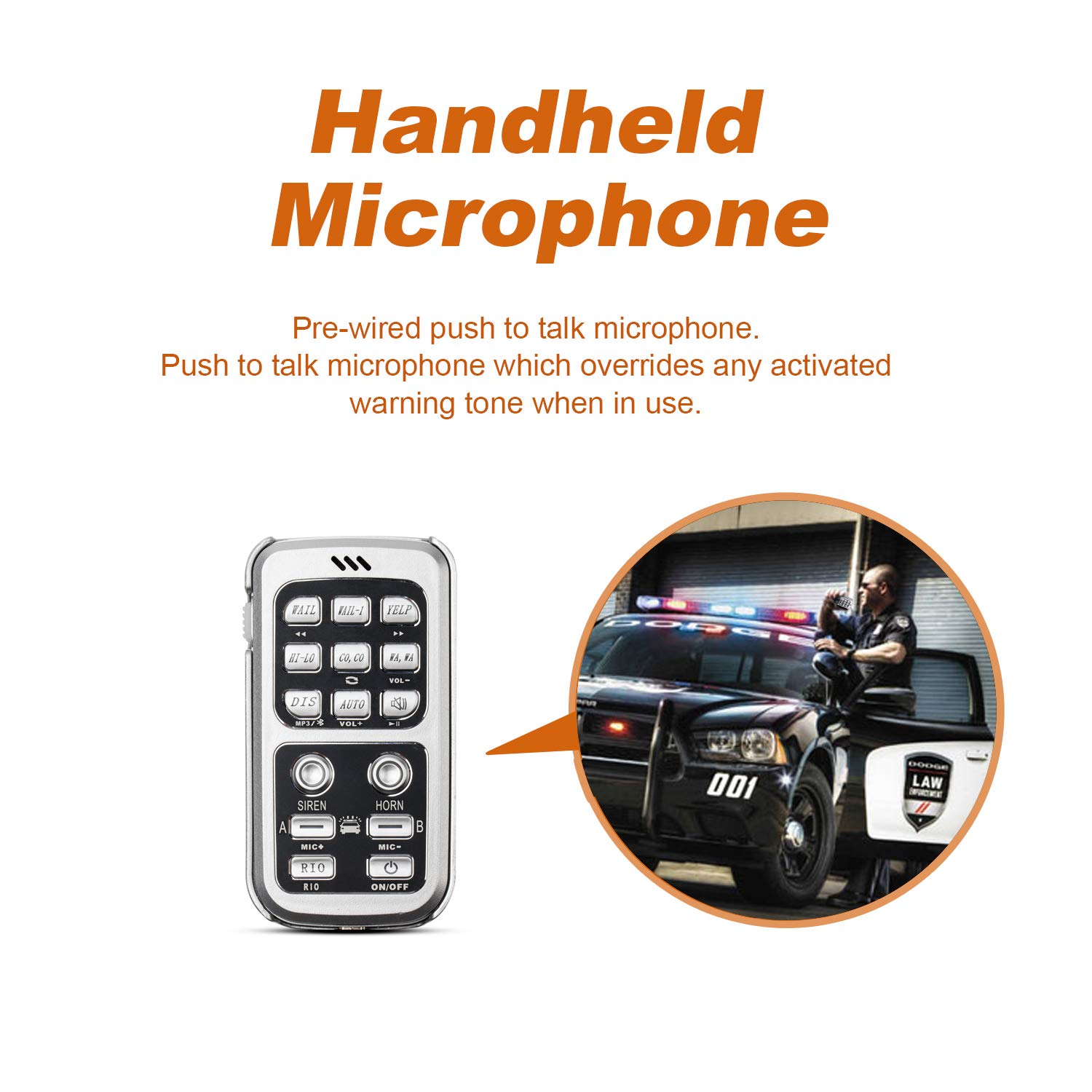 YHAAVALE X5 Amplifier Police Siren & Metal Ultra Slime Octagon Compact Flat Speaker,DC12V 100W Multi-Tones Wireless Remote Control with Mic Loudspeaker Emergency Electronic PA System for Police Cars