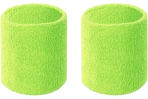 HAPPYWENDY Colorful Cotton Sport Wristbands for Men and Women - 3" Athletic Terry Cloth Sweatbands in Neon Colors - Wrist Sweat Bands for Tennis, Basketball, Running, Gym (1 Pair)